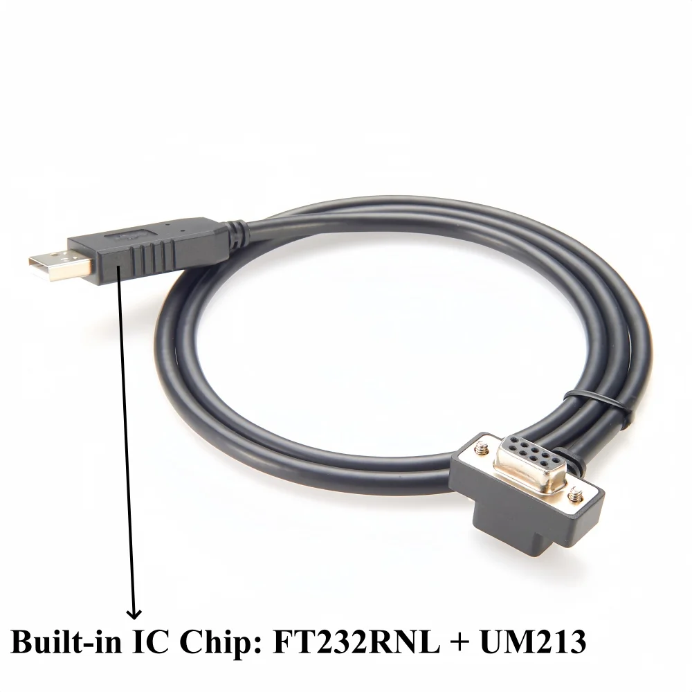 Cable de programación PLC RS232 hembra DB9 de perfil bajo en ángulo de 90 grados arriba/abajo a USB, Cable serie FTDI FT232RNL USB a DB9 RS232