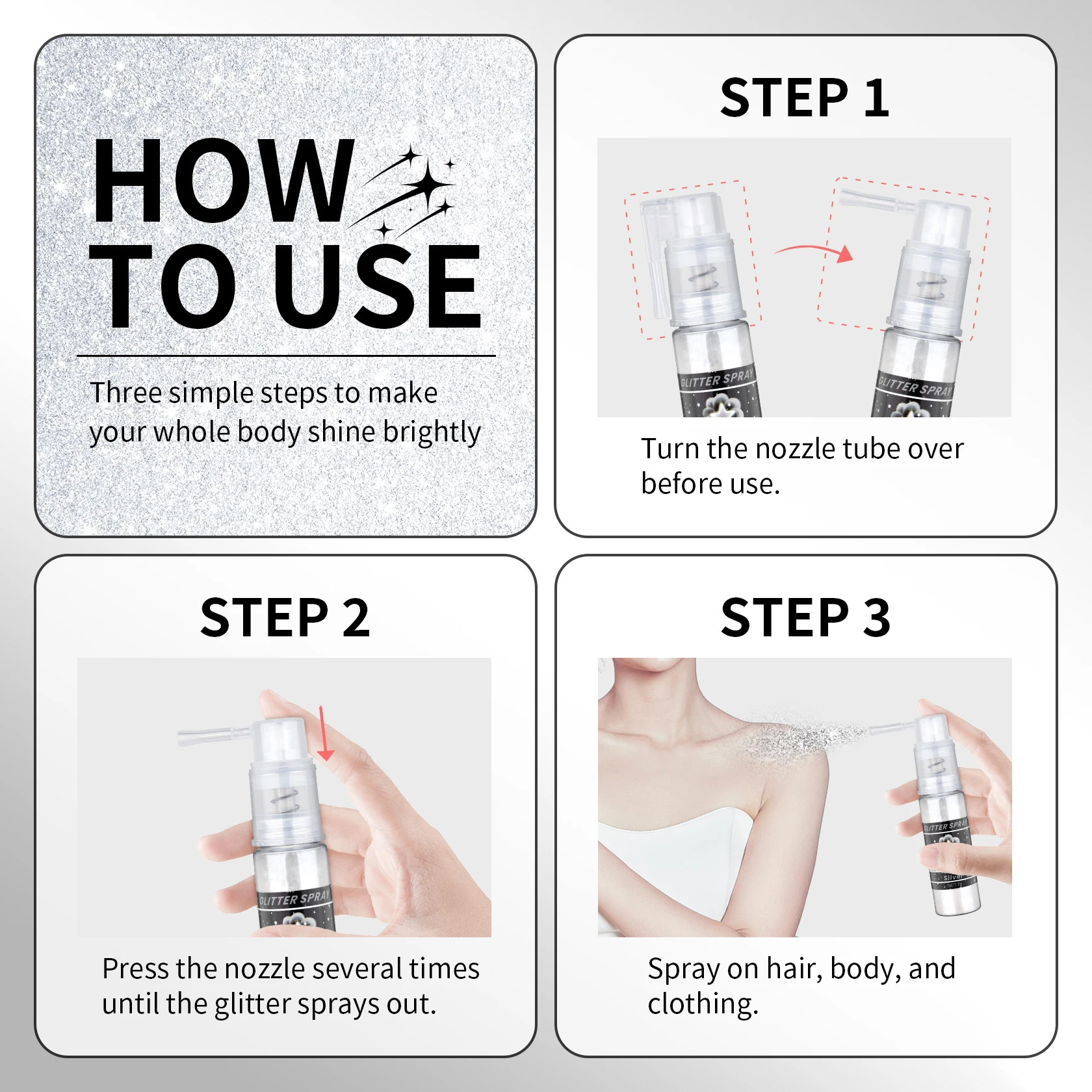 ボディグリッタースプレー 光沢のある髪と体用 フェイスグリッターパウダー 長持ちする輝き ハロウィン クリスマス コンサートアクセサリー用