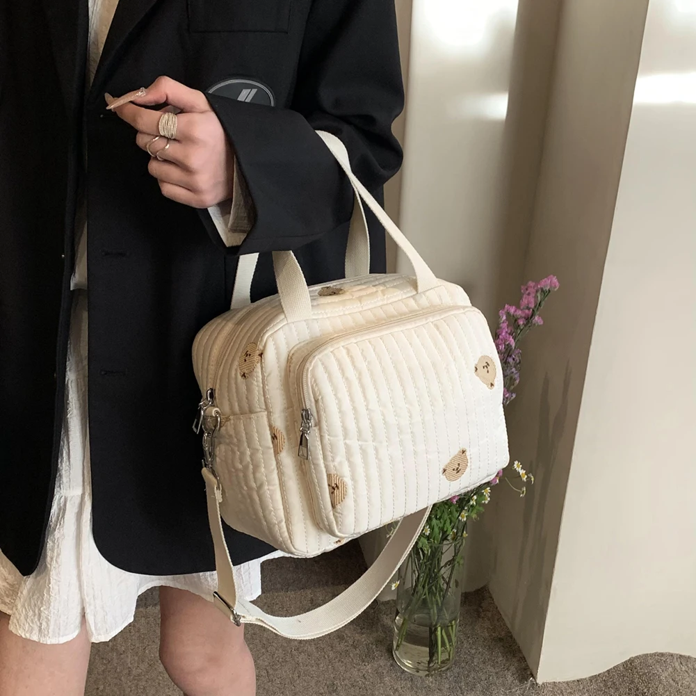 

Стеганая универсальная сумка-тоут с медведем/цветом, многофункциональная дорожная сумка для подгузников, сумка через плечо с регулируемым ремешком, сумка для беременных, сумка для багажа