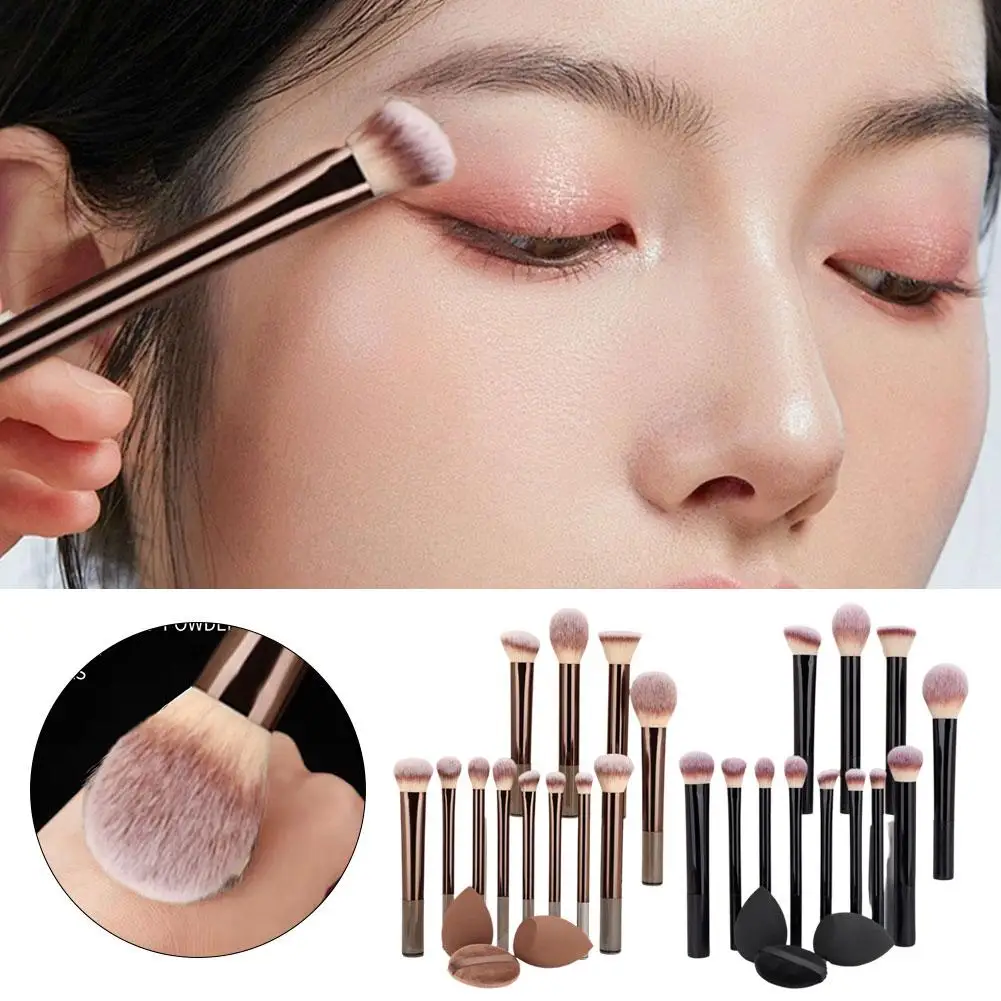 Ensemble de pinceaux de maquillage, 12 pièces, essentiels pour tous les jours, fond de teint, ombres, correcteurs, Blush, poudre, étui noir avec yeux, K7V4