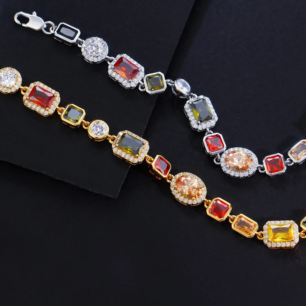CWWZircons Wunderschöne, mehrfarbige, bunte Zirkonia-Gliederkettenarmbänder für Damen, verstellbarer, trendiger Handschmuck CB353 – Detail 6