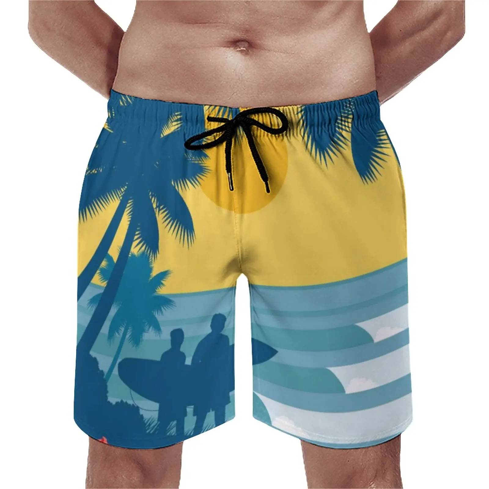 Summer Vacation Men's Palm Tree Print Drawstring Waist Board Shorts Fashion Swim Trunks 3D Print Breathable Short Streetwear