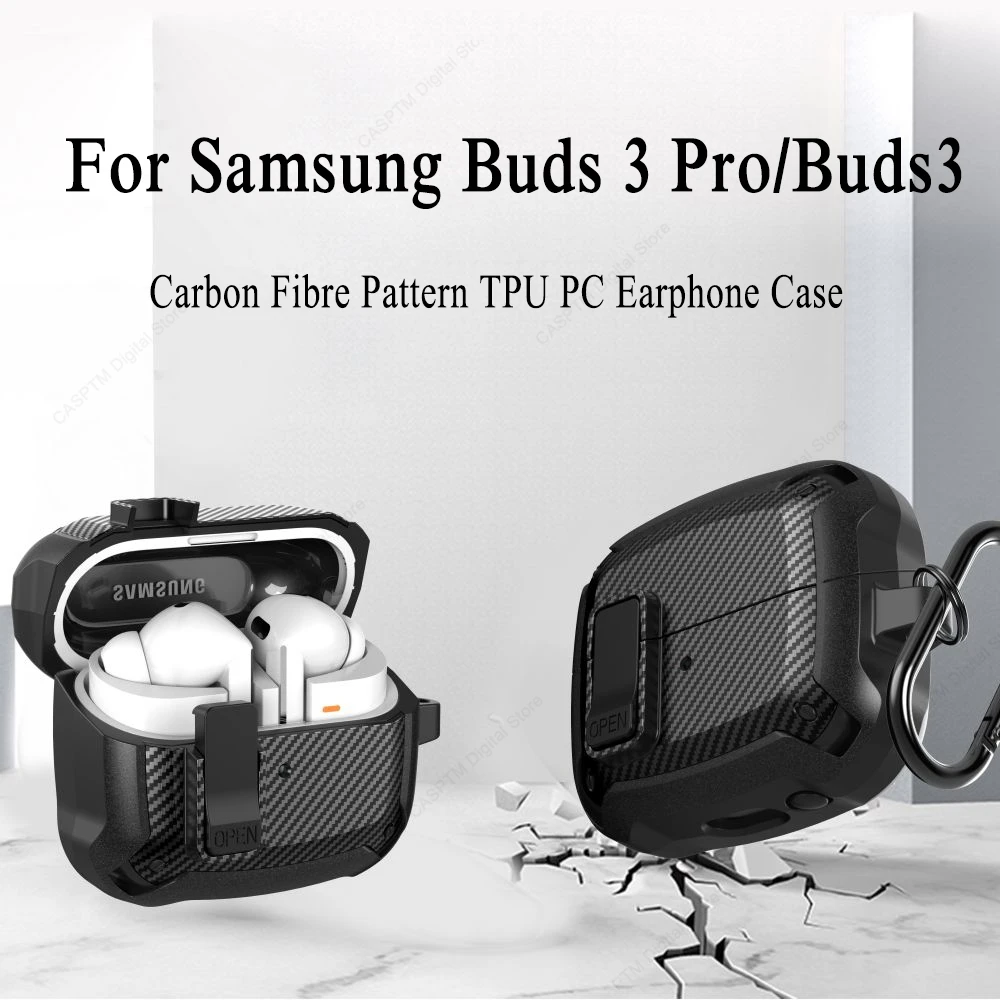 Security Lock Cover For Samsung Buds 3 Pro Buds3 Pro Case Shockproof Carbon Fibre Switch Earphone Cases For Samsung Buzz 3 Pro