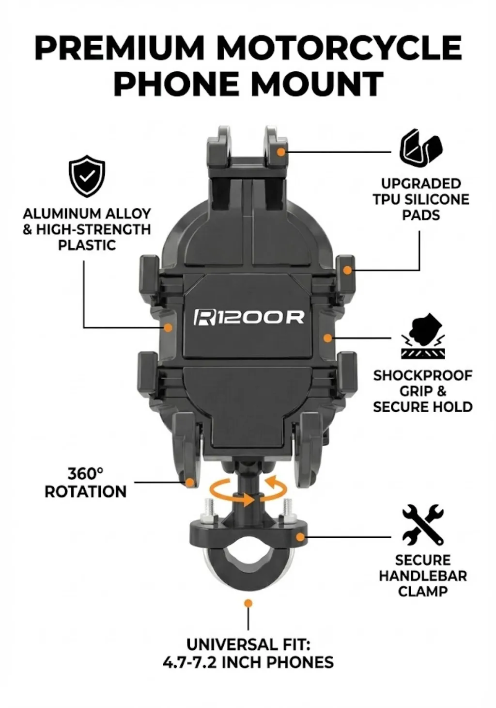 

Новый металлический держатель для телефона на мотоцикле для R1200R R 1200R R 1200R 2006 2007 2008-2018, бесплатный вращающийся амортизатор, противоскользящий