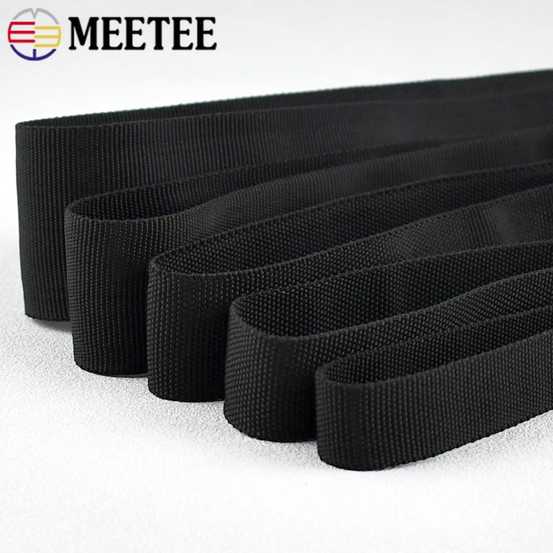 Meetee 5/10Meters 20-50mm Black Tubular Rescue Tape Double-layer Polyester Webbing Bag Clothes Ribbon Sewing Trimming Accessory