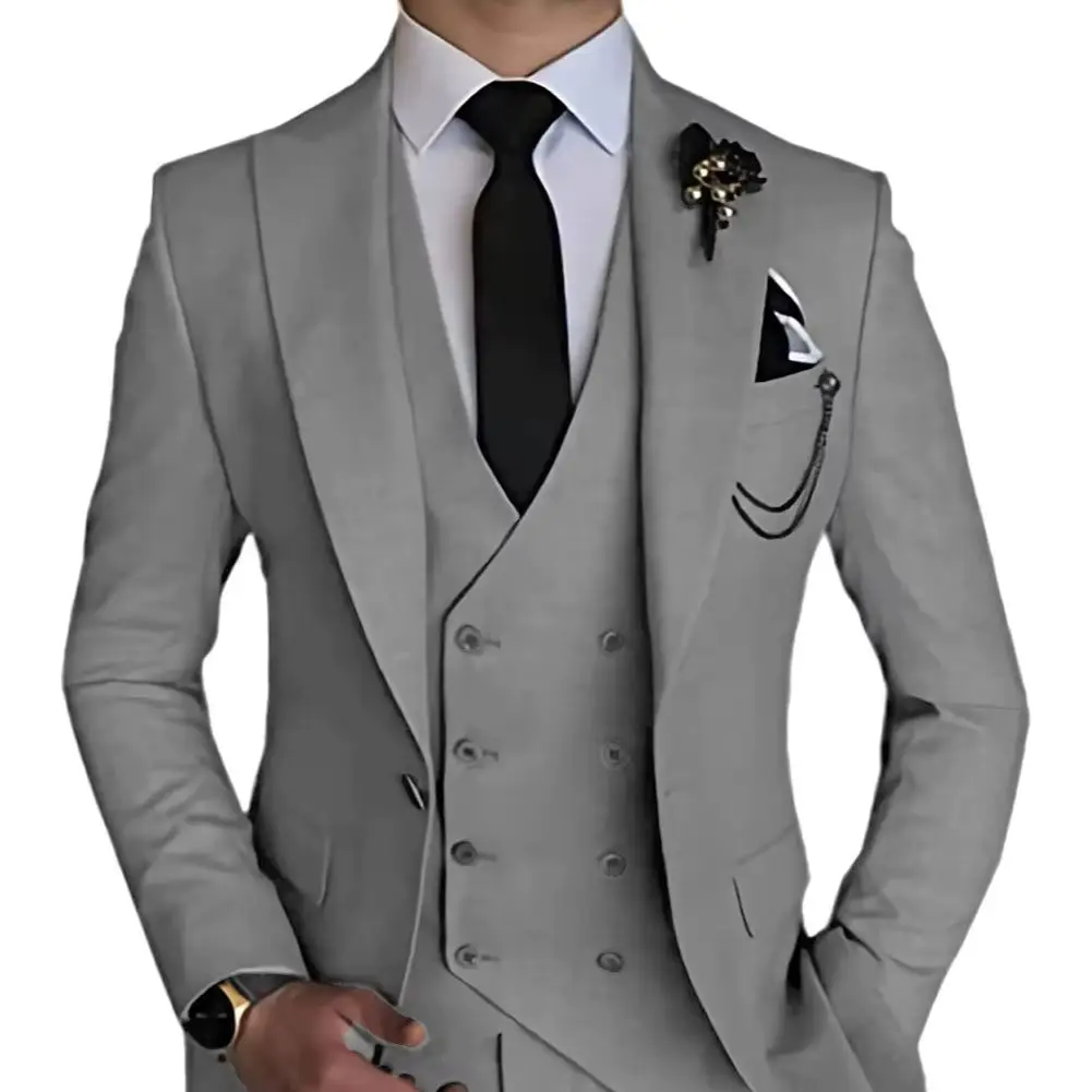 Italian Business Slim Fit 3 Piece Tuxedo Wedding Suit for Men High Quality Groomsmen Blazer Vest Dress Pant Set
