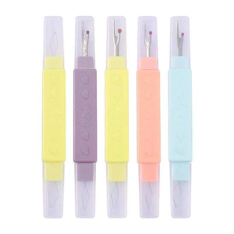 Portable 2 In 1 Sewing Needle Threader Seam Ripper Dual Purpose Sewing Tool Home Thread Cutter Double Head With Protective Cover
