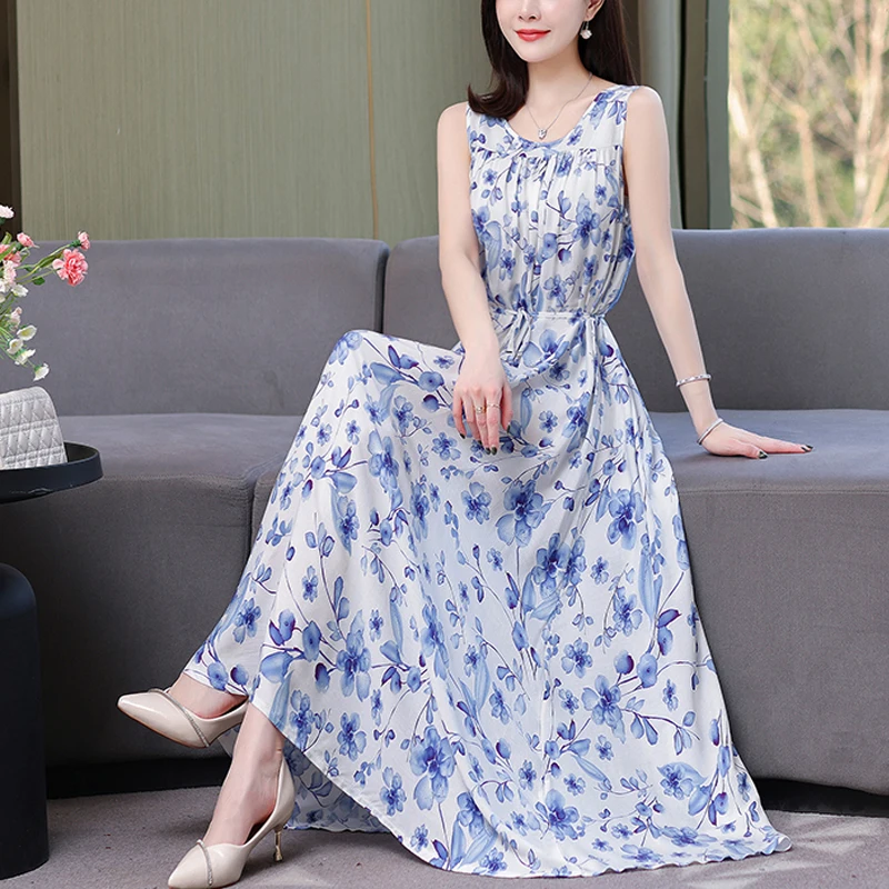 New Arrival Casual Summer Dress Vestido Loose O-Neck Print Floral Cotton Dresses For Women 2022 Clothing FashionPlus Size