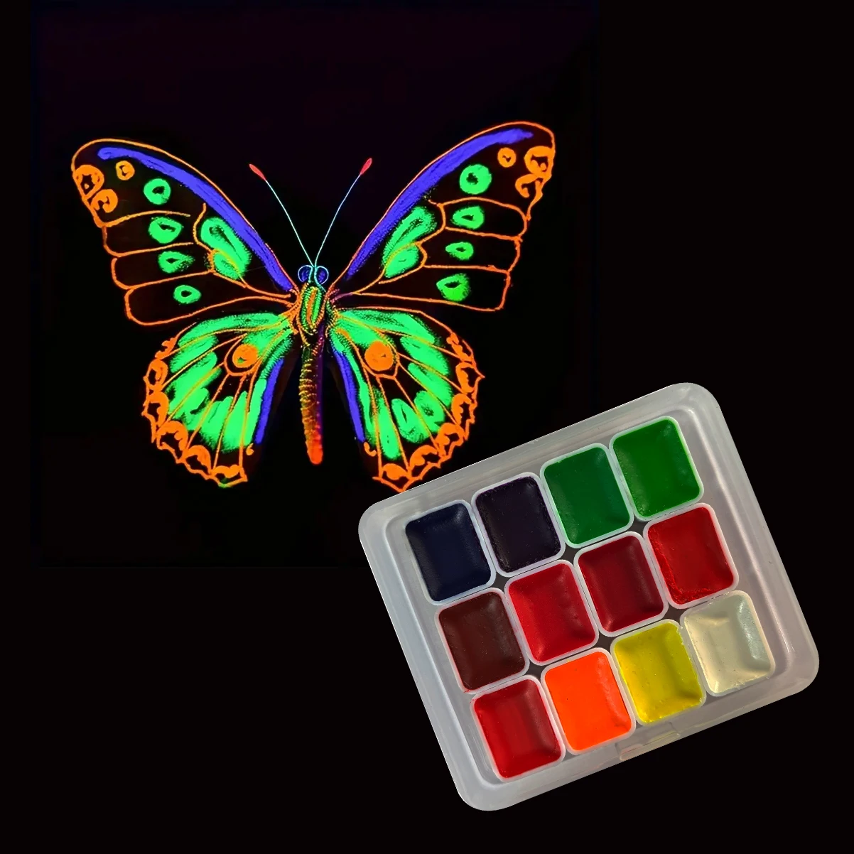 12 Fluorescent Color Solid Watercolor Pigment Portable Neon Watercolor Pigment Hand-painted Art Pigment Fluorescent Pigment Art