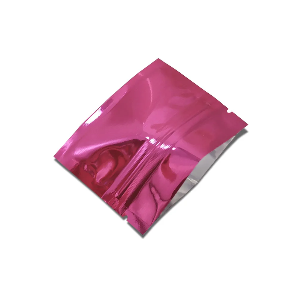 

200pcs/lot Pink Glossy Ziplock Aluminum Foil Food Sample Packing Bags Resealable Mylar Zipper Pouches For Powder Tea Storage