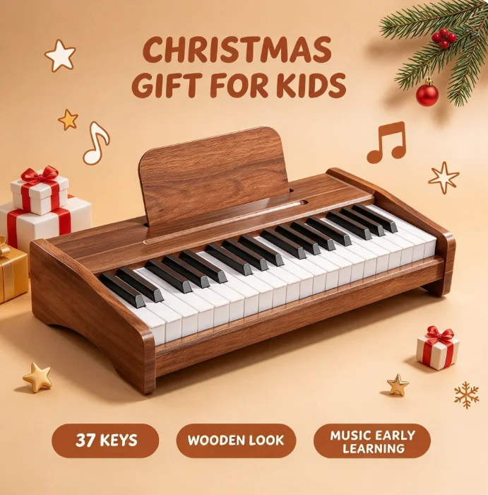 Kids Wooden Piano 37 Key Toddler Keyboard Musical Instrument Educational Toy Baby Beginner Music Learning Xmas Present Gift