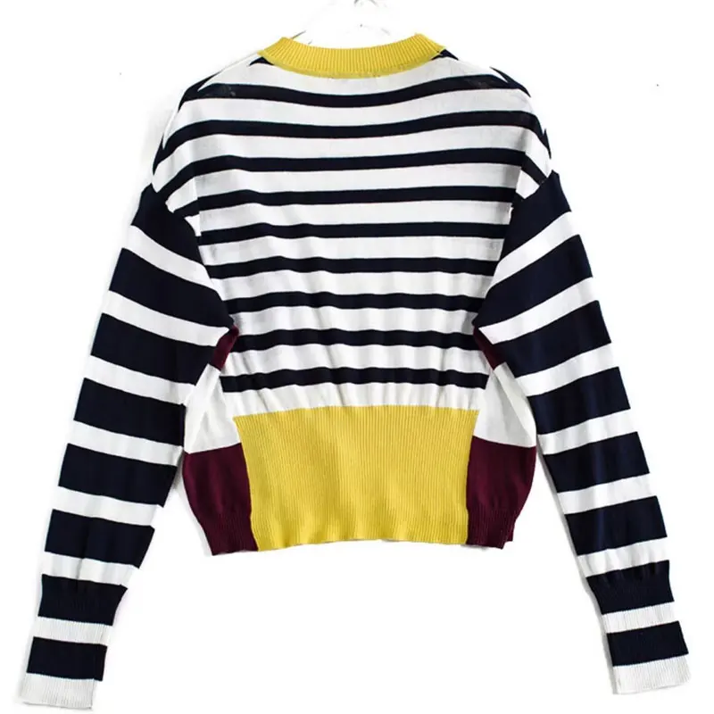 Stylish Autumn Winter Striped Sweaters Casual Patchwork Female Clothing Contrasting Colors All-match Screw Thread Korean Jumpers