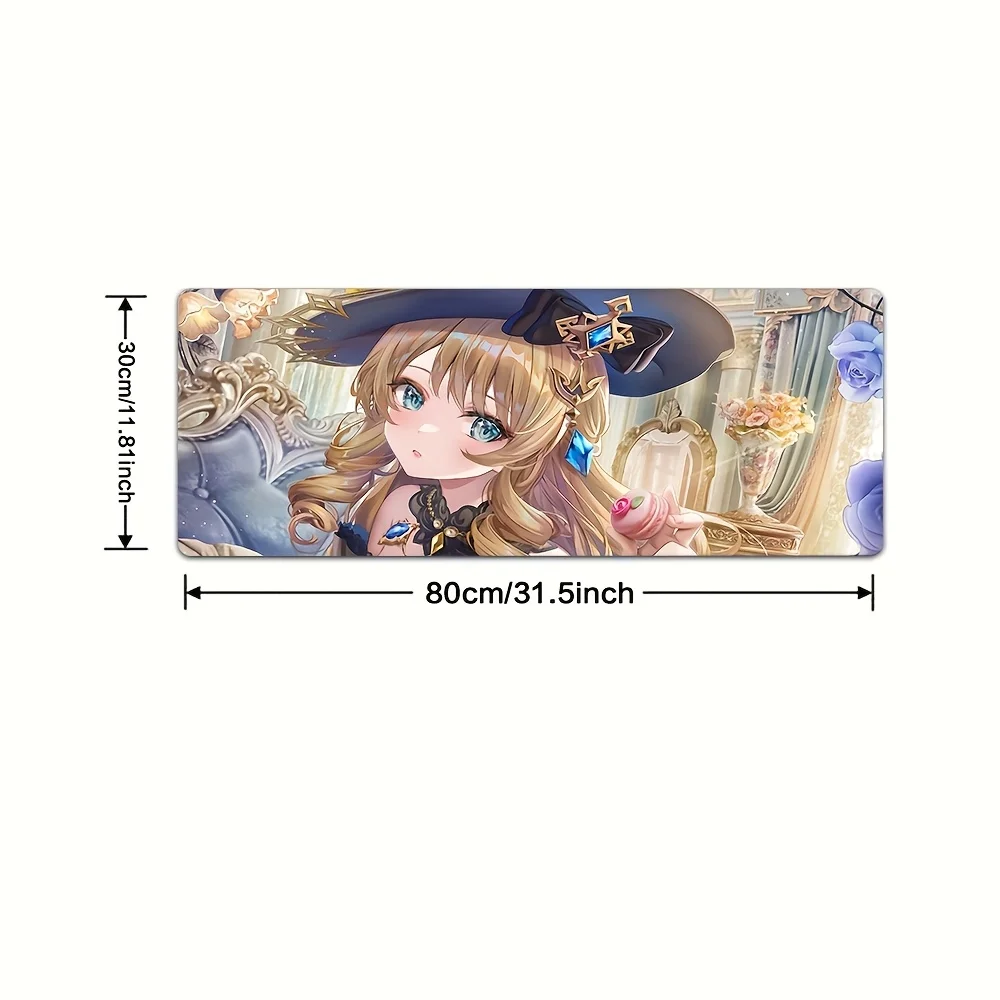 1pc Anime-Style Blonde Girl Navia Gaming Mouse Pad & Desk Mat - Non-Slip Rubber Base, Washable Surface, Playful Design for Offic