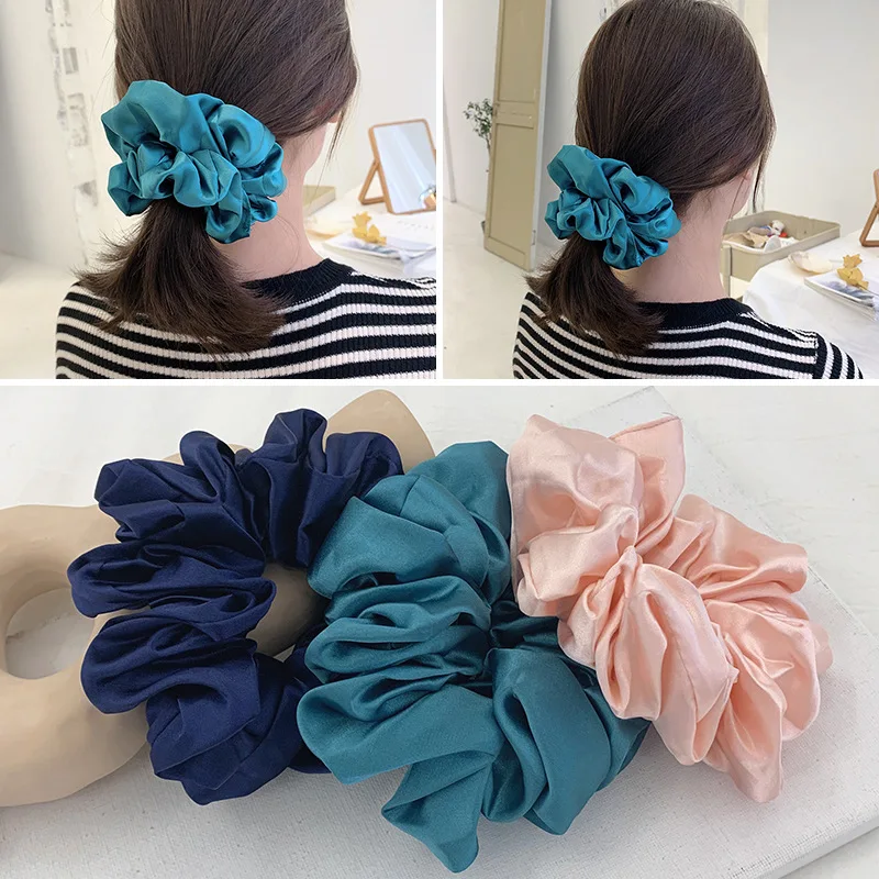 Fashion Silk Organza Solid Color Big Scrunchie Women Girls Elastic Hair Band Ponytail Holder Hair Tie Hair Accessories Wholesale