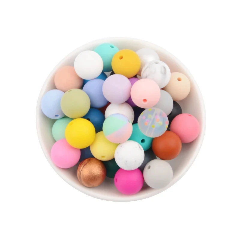 20pcs 15mm Baby Round Silicone Beads Food Grade DIY Teethers Teething Toys Nipple Holder Pacifier Chain BPA Free Silicone Beads