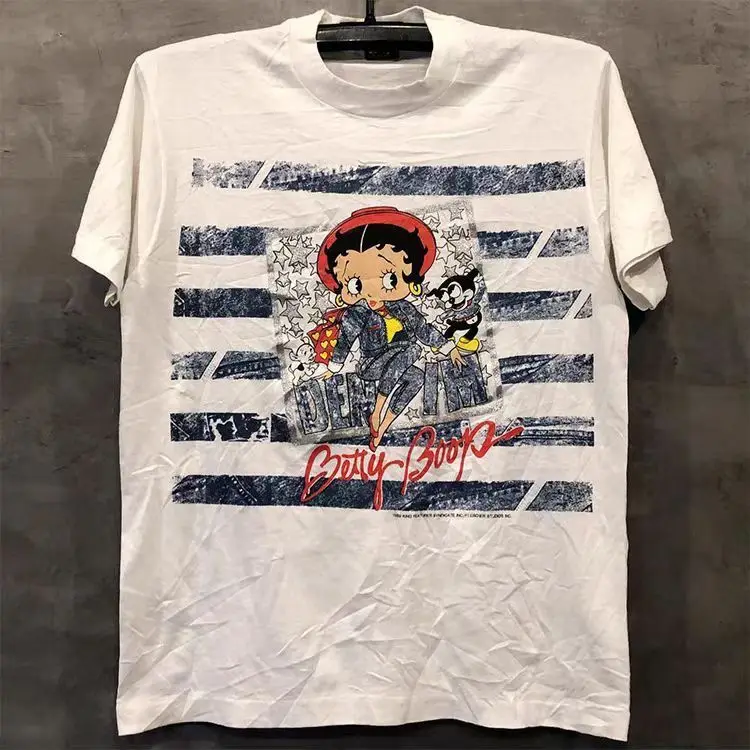 

Summer Hot New Betty Boop Betty Doll Meichao Cartoon Ami Kaji Anime Chic Shoulder Short Sleeve Men's and Women's T-Shirt Cotton