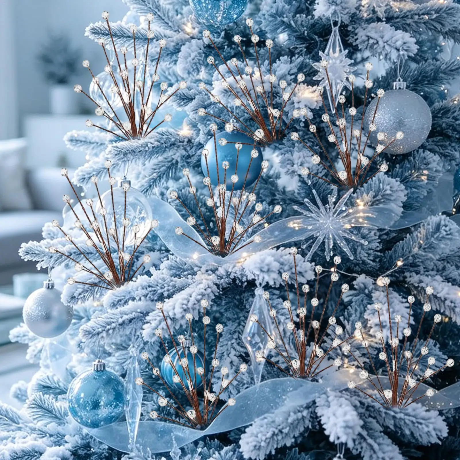 Crystal Stems for Christmas Tree 15 Pieces 11.8 Inch Shiny Clear Acrylic Christmas Crystal Branches Decoration for Wreaths