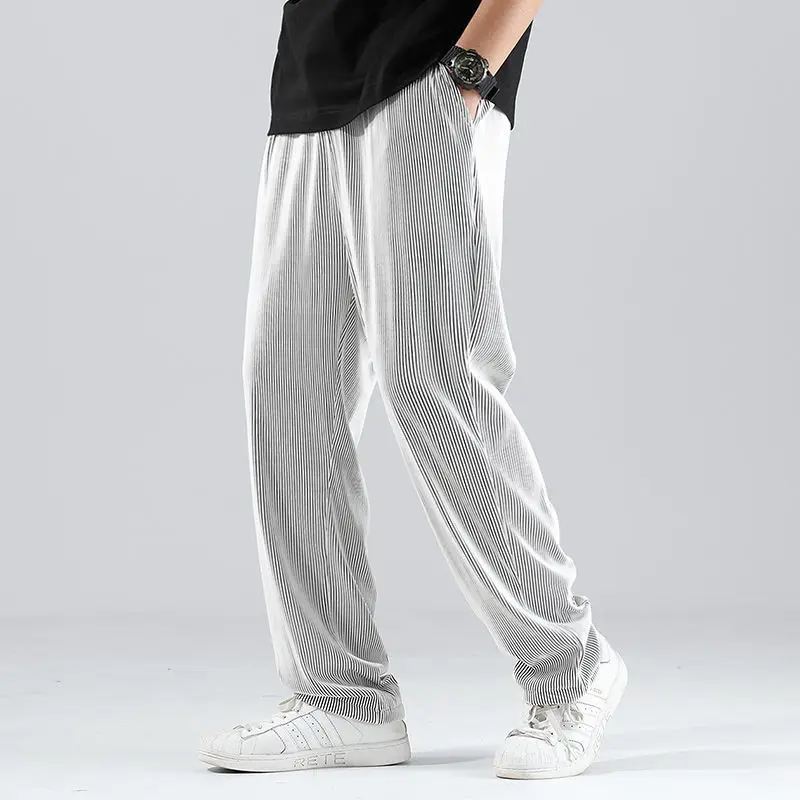 

Summer Ice Silk Pants Men Drape Long Pants Casual Sports Pants Wide Leg Straight Pants Loose Trousers