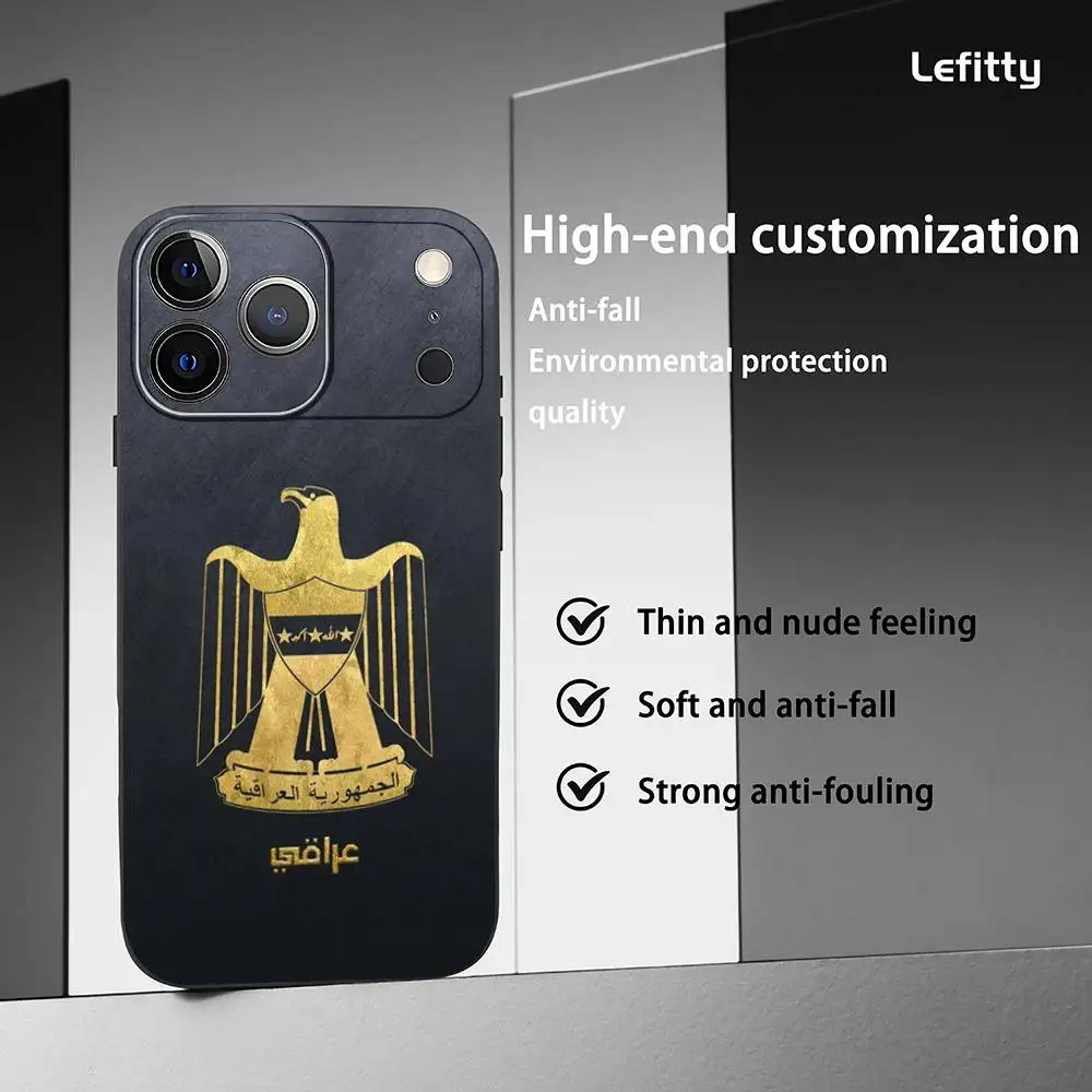 Casing HP Logo Lambang Nasional Irak Untuk IPhone 17 16 15 14 13 12 11 Pro Max Plus Mini Hitam Doff Soft Shell Funda