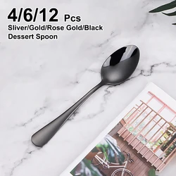 4/6/12 Pieces Stainless Steel Dessert Spoon Black Stirring Spoon Ice Cream Cake Sliver Spoons Set Gold Cutlery Mirror Tableware