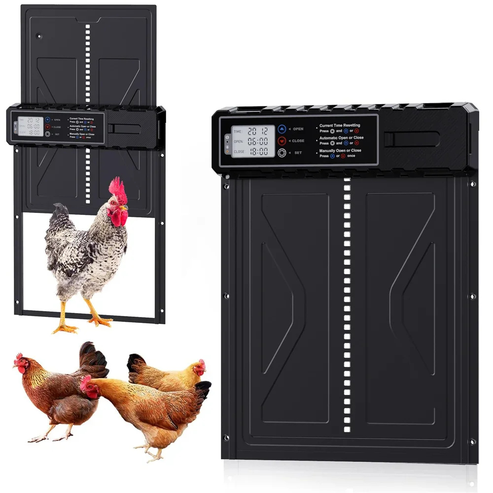 

​Large Automatic Chicken Coop Door Solar Powered Timer Light Sensor Aluminum Alloy Anti Pinch Safety LCD Display Cold Weather​
