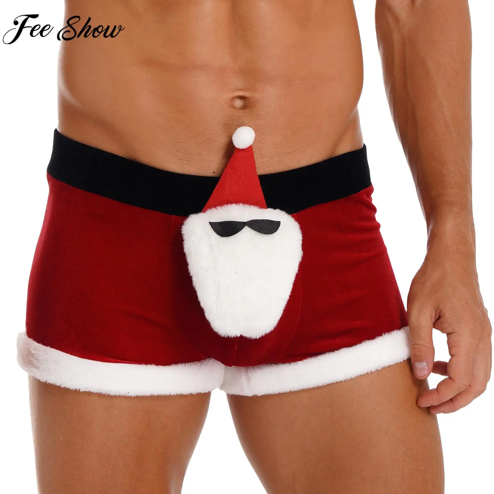 Mens Christmas Costume Low Rise Boxer Shorts xmas carnival theme party cosplay club stage performance clothes Nightwear