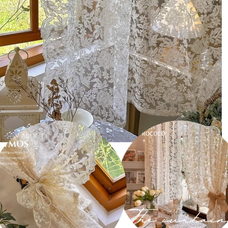 

European Lace Embroidered White Tulle Sheer Short Curtains for Living Room Bedroom Dining Retro Luxury Decor Door Kitchen 창문커텐