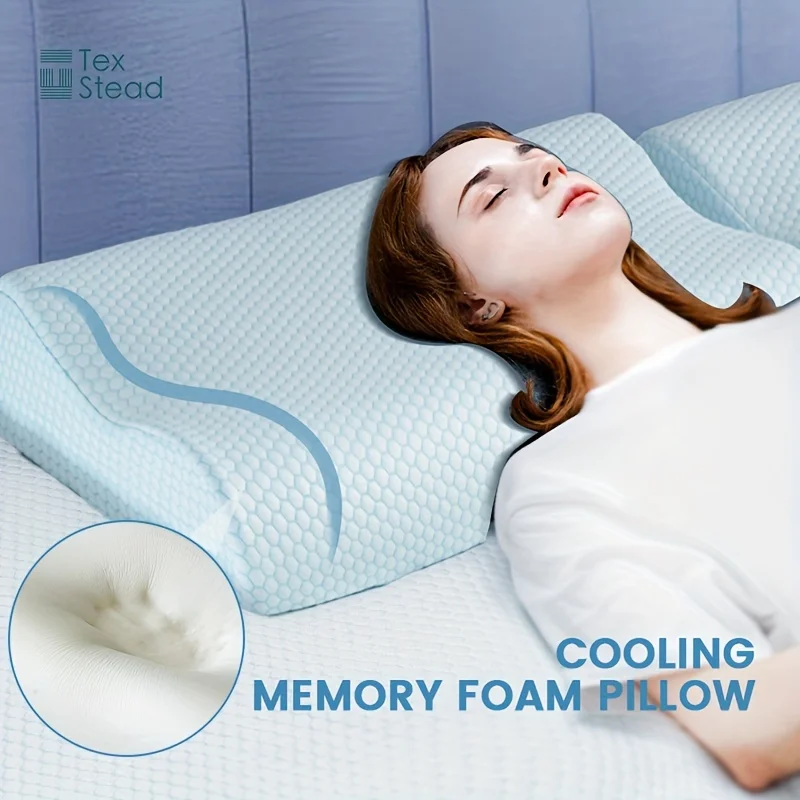 

1 Pc Cooling Memory Foam Pillow, Contour Cervical Orthopedic Support, Pillow with Breathable Viscose Fabric Cover Pillow