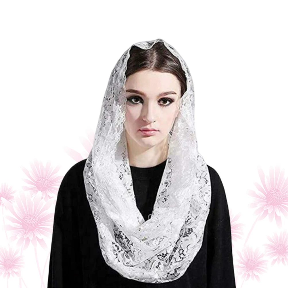 

Lace Veil Catholicism Head Covering Scarf Vintage Elegant Floral Design Black White Short Mantilla Wedding Gift