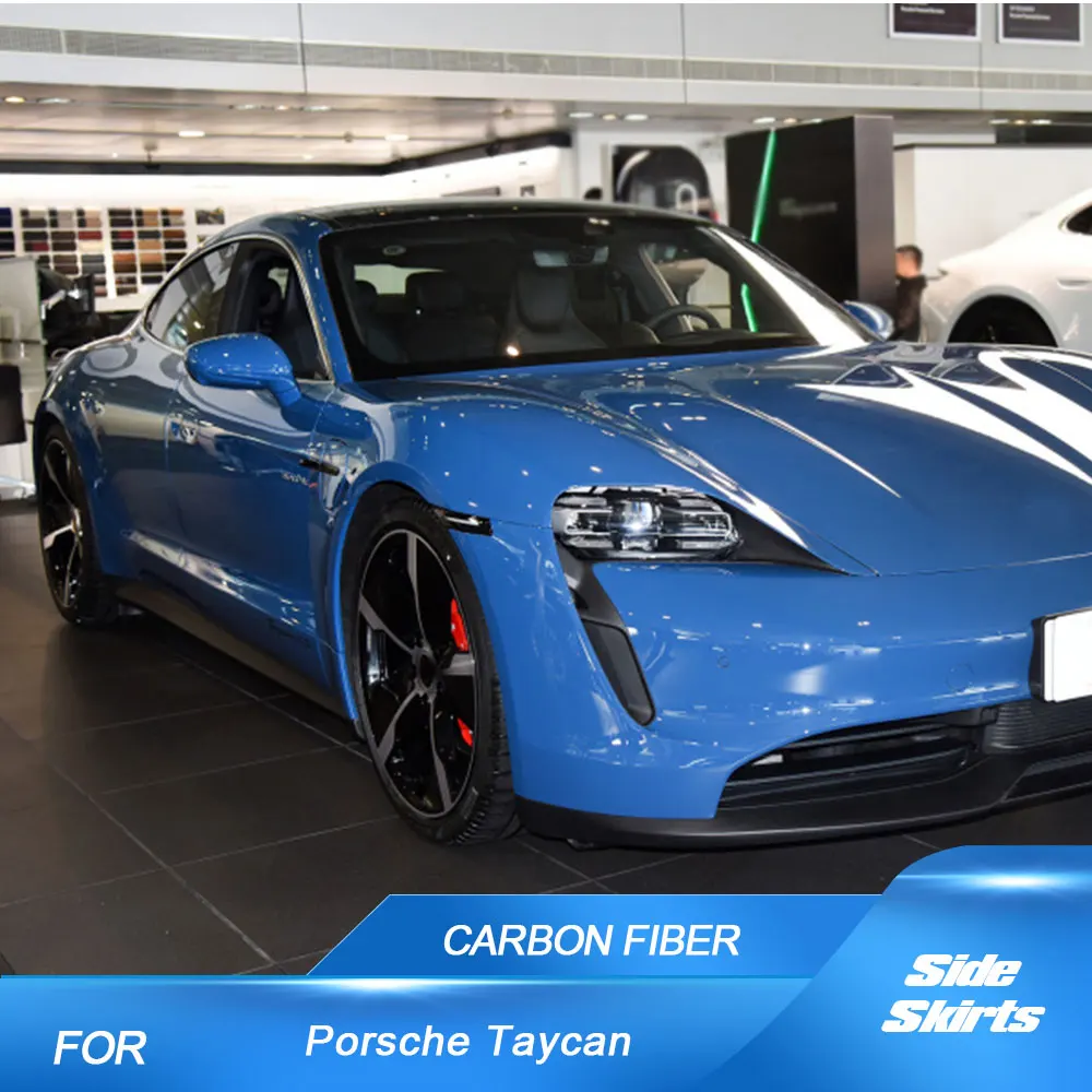 Side Skirts Extensions Lip For Porsche Taycan 9J1 Base 4S Sedan 2019-2024 Real Carbon Fiber Side Door Bumper Apron Lip Body Kit