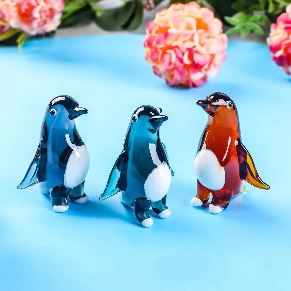 Handmade Glass Blown Penguin Figurine Crystal Penguin Animal Sculpture Ornament Simulated Figurine Collectible Home Table Decor