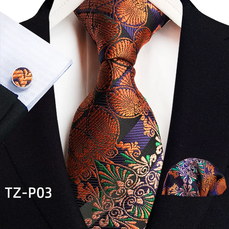 Floral Blau Krawatten Für Männer Hochzeit Party Business Mann Krawatte Taschentuch Brosche Manschettenknöpfe Set Männer Zubehör Gravata – Detail 5