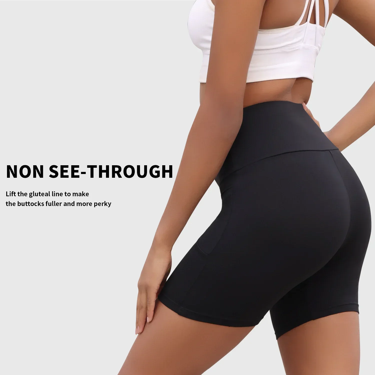 5 แพ็คเอวสูง BIKER สําหรับผู้หญิงที่มีกระเป๋า Tummy Control NO See Through ออกกําลังกายวิ่งโยคะ Push Up GYM ฟิตเนสกางเกงขาสั้น