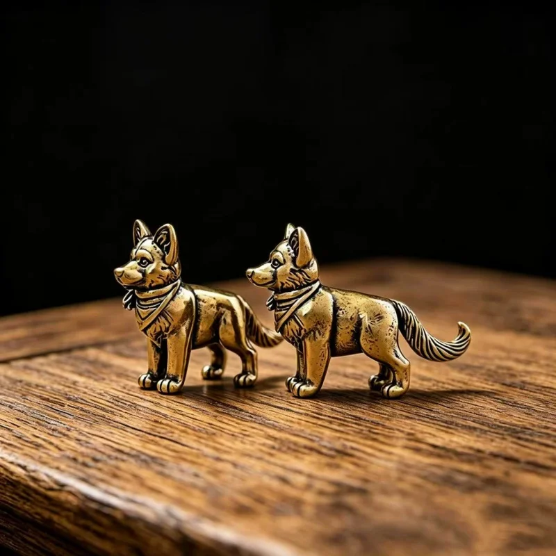Antique Brass German Shepherd Dog Statue Retro Copper Tea Pet Desk Decoration Home Office Craft Ornament Gift for Pet Collectors