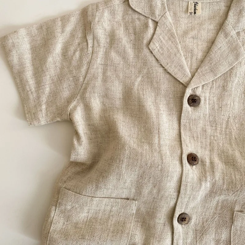 Korean Style Children's Clothing Sets 2025 Summer Baby Boys Short Sleeved Cotton Solid Color Shirt+Shorts Kids Girls 2Pcs Suit 6