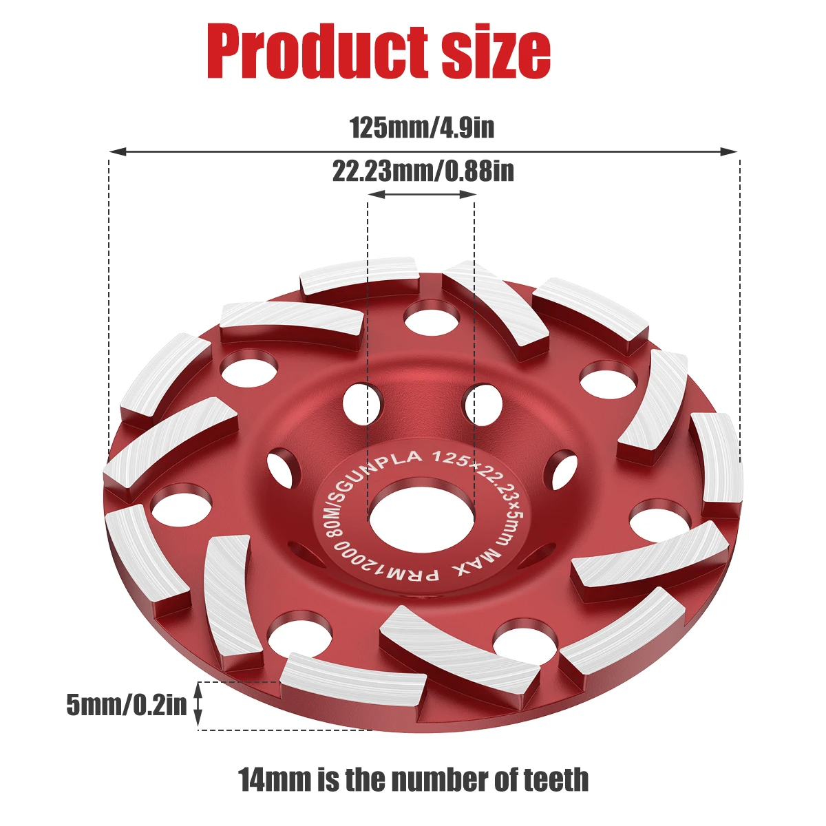 125/100mm Diamond Segment Grinding Cup Wheel Wood Carving Disc Wheel Disc Bowl Metalworking Cutting Shape Grinding Cup Concrete