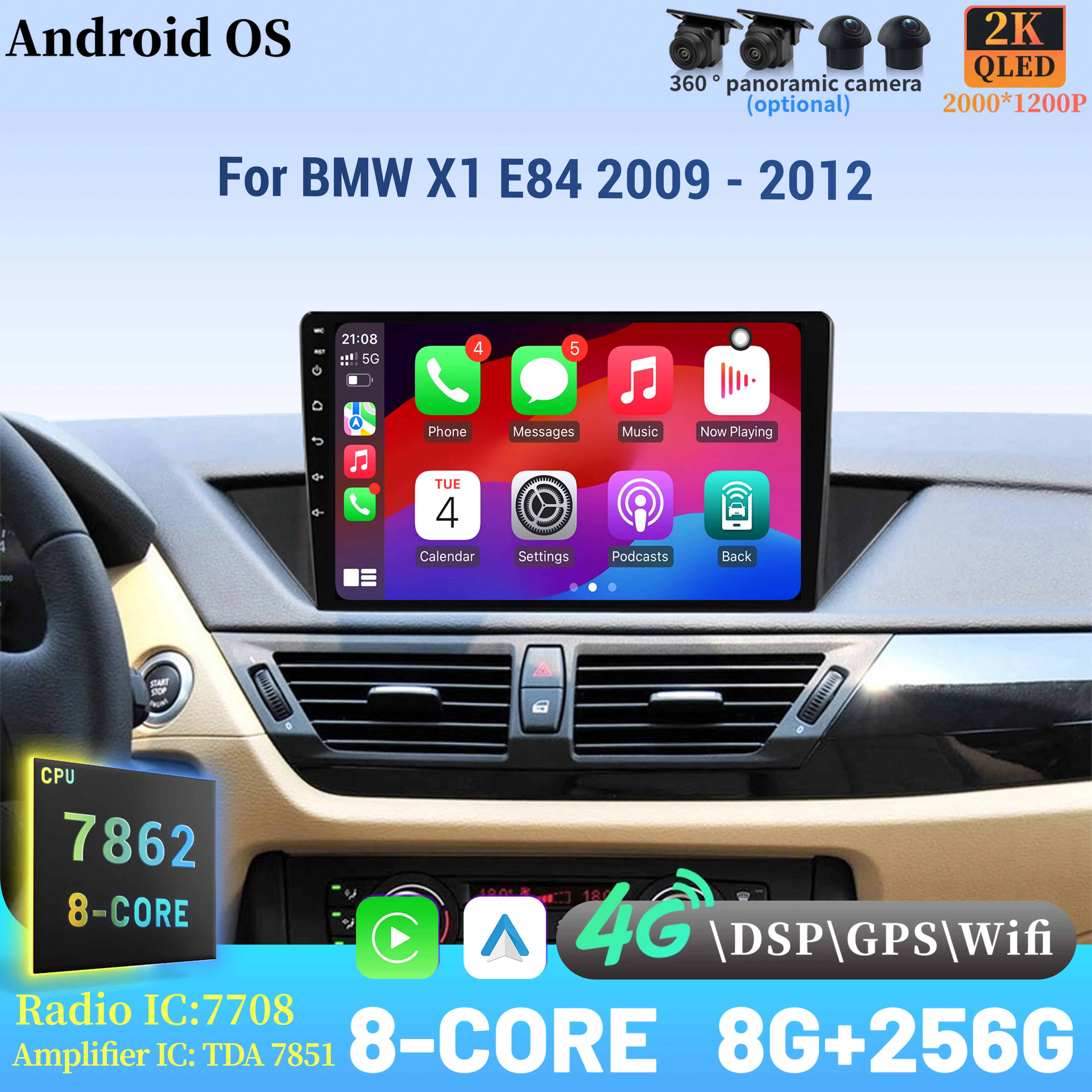 

Android 14 Radio Car Multimedia Player 7862 8+256 radio Touch Screen For BMW X1 E84 2009 - 2012 Wireless BT CarPlay