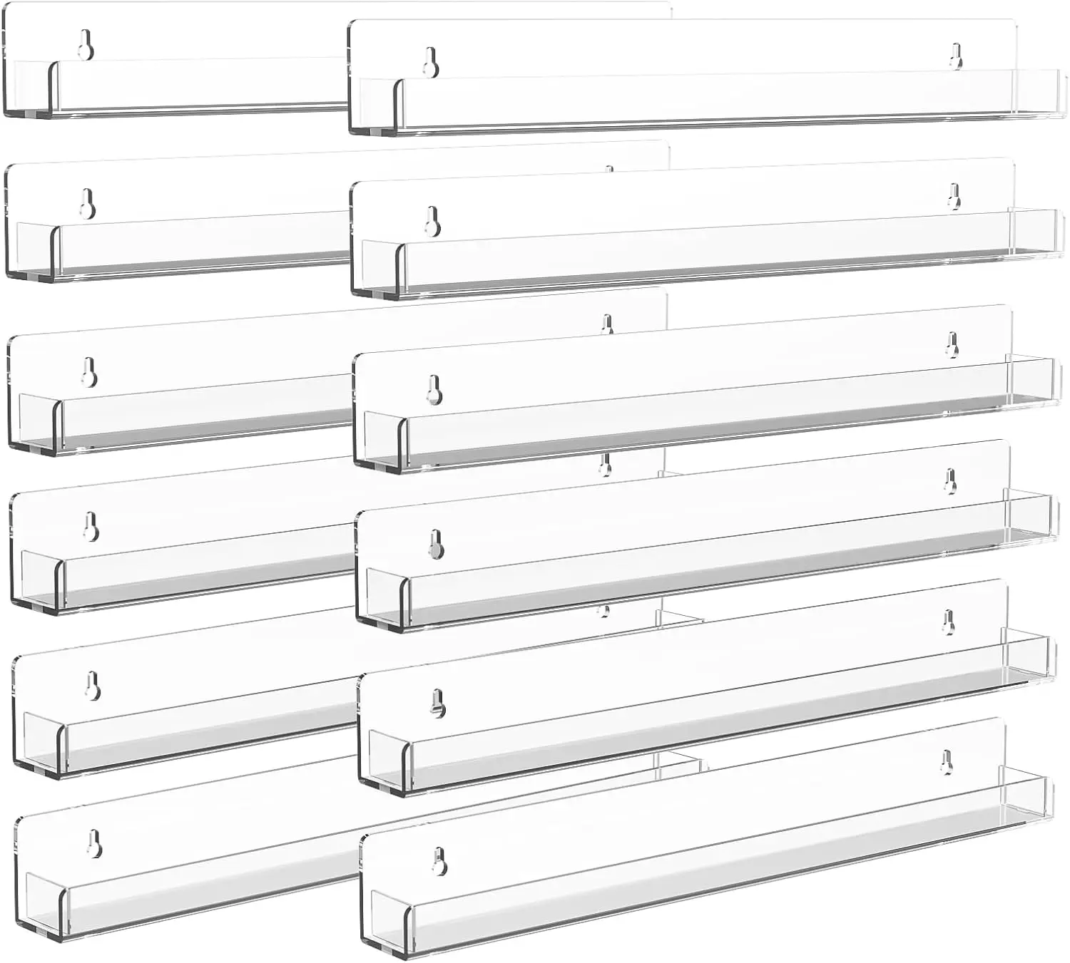 

15 Inch Clear Acrylic Wall Shelf for Nail Polish, Sunglasses, and Multi-Purpose Storage (12 Pieces)