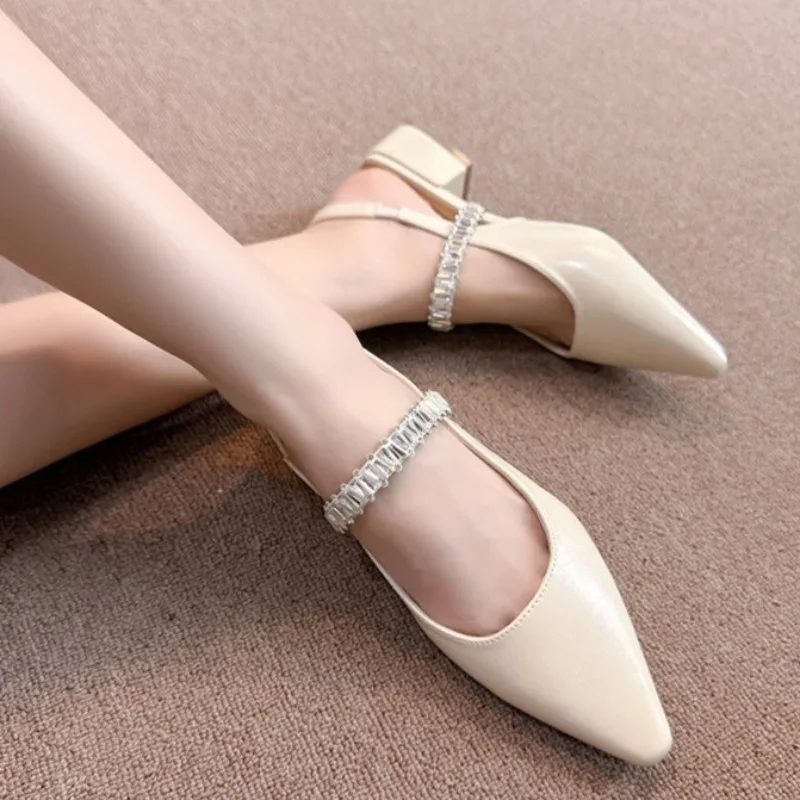 Summer Lady New Women's Shoes Back Strap Pointed Rhinestone Low-Front Cover Foot Bottom Casual Shallow Mouth Simple Sandals view 3