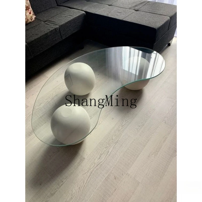 

ZYY tempered glass cream wind cashew coffee table small apartment creative simple living room round tea table