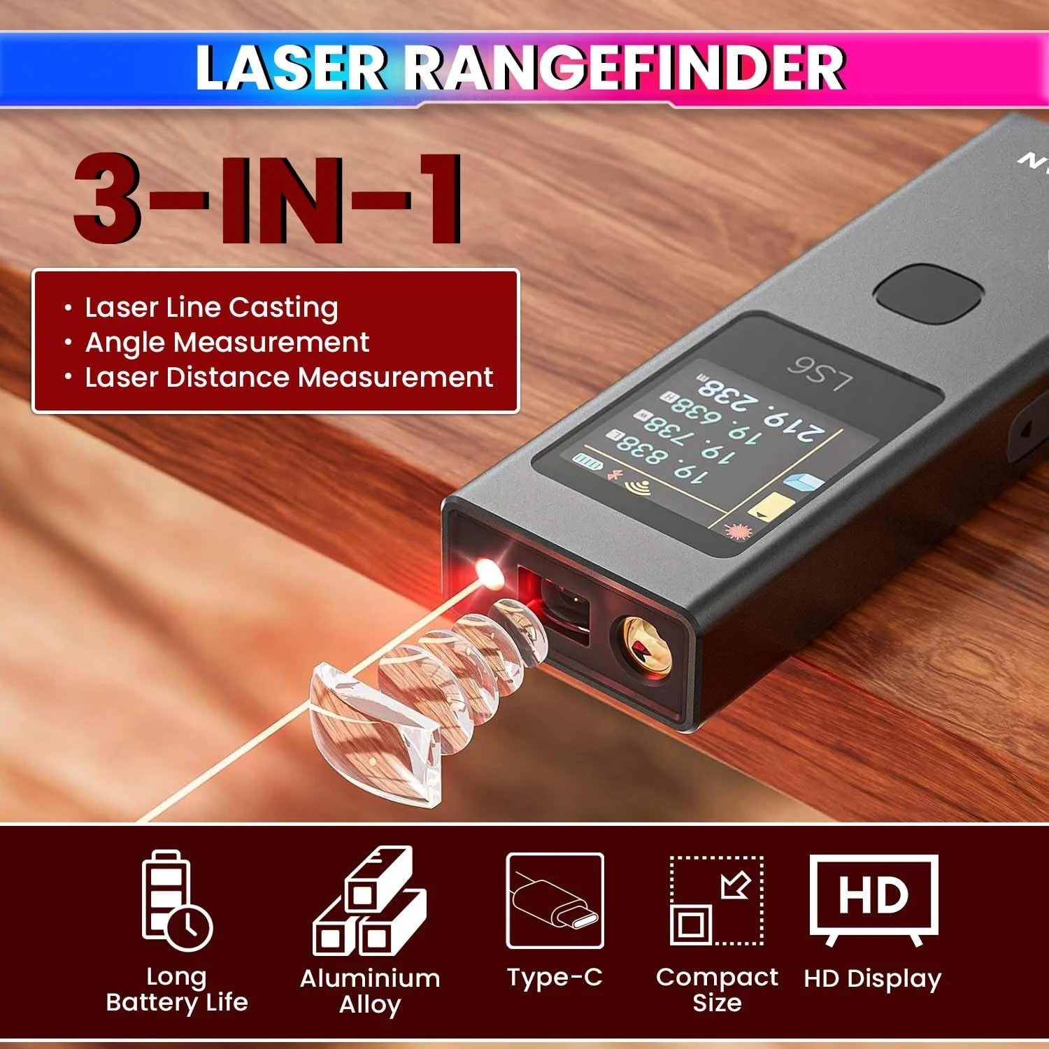 ATuMan Laser Distance Meter Rechargeable with Auto-Off and Color Display 19 Modes for Distance, Area, and Volume Measurement