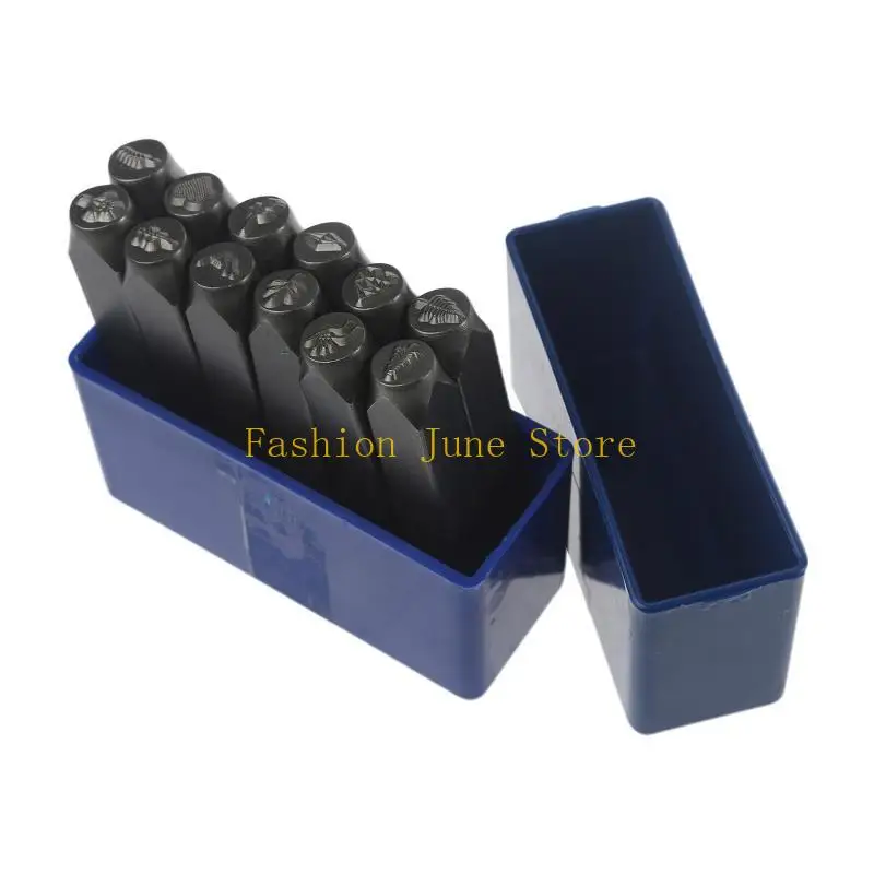 N5KA 12 Pieces Stamp Set 6mm Flowers Trees Pattern Matte Metal Stamping Tool for Imprinting on Metal Leather