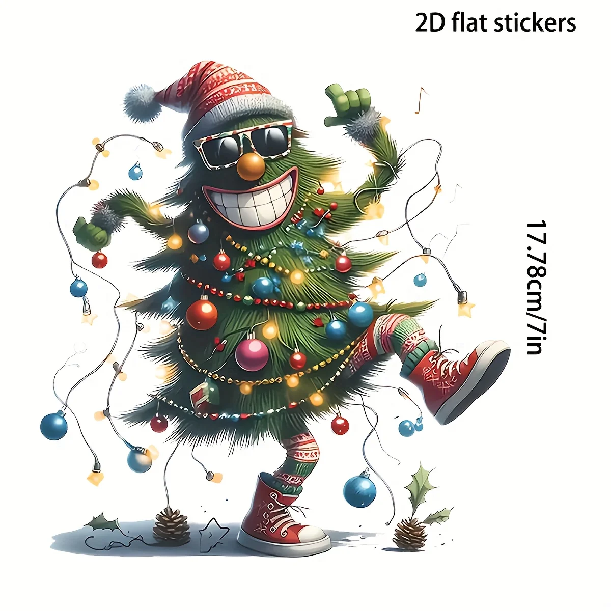 

Очаровательная танцевальная рождественская елка, 2D плоская наклейка для праздничной персонализации автомобиля, отлично подходит для стаканов