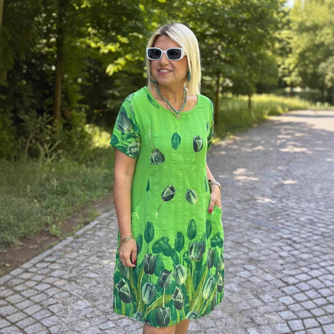 

2026 Spring Summer Women Dress Floral Print Round Neck Casual Maxi Dresses Gown Outfits