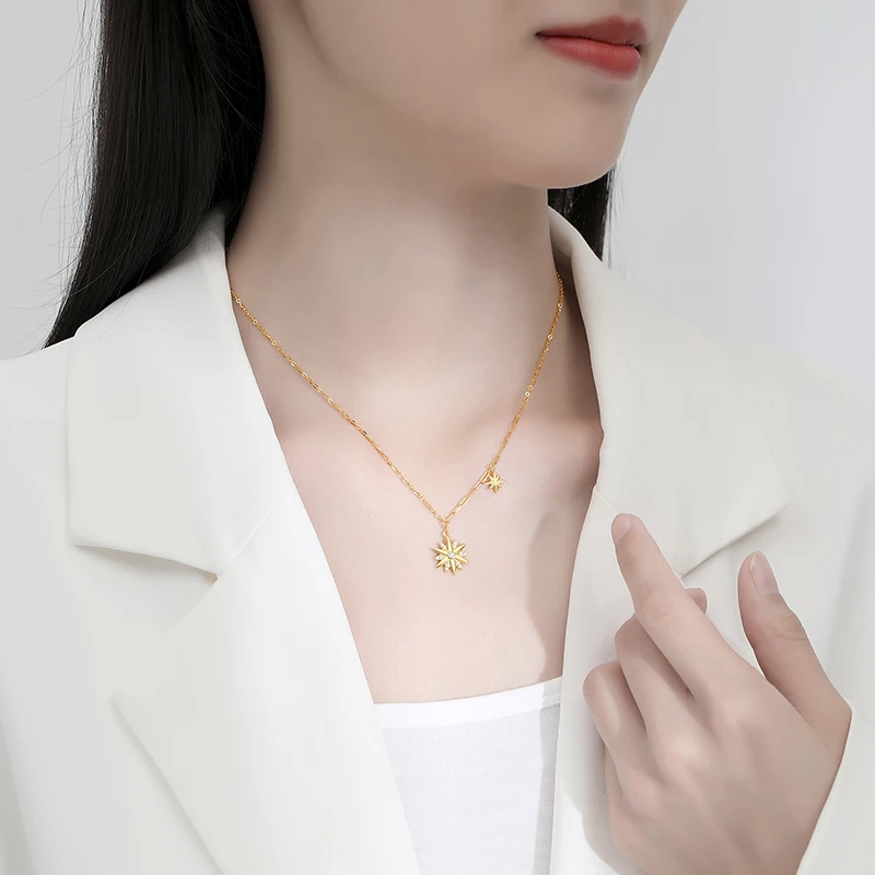 925 Silver Shiny Hexagonal Star Necklace New Simple Fashion Pendant Japanese & Korean Style Fine Jewelry For Girlfriend Gift