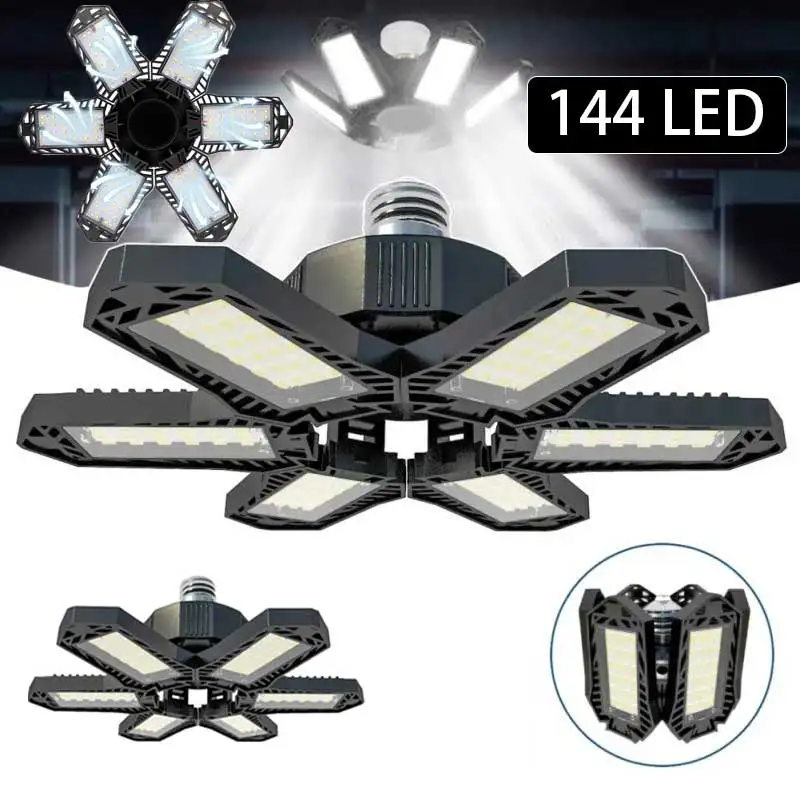 

Новый сверхъяркий светодиодный светильник для гаража 6500K, 6 регулируемых панелей, освещение для мастерских и подвалов, цоколь E27/E26