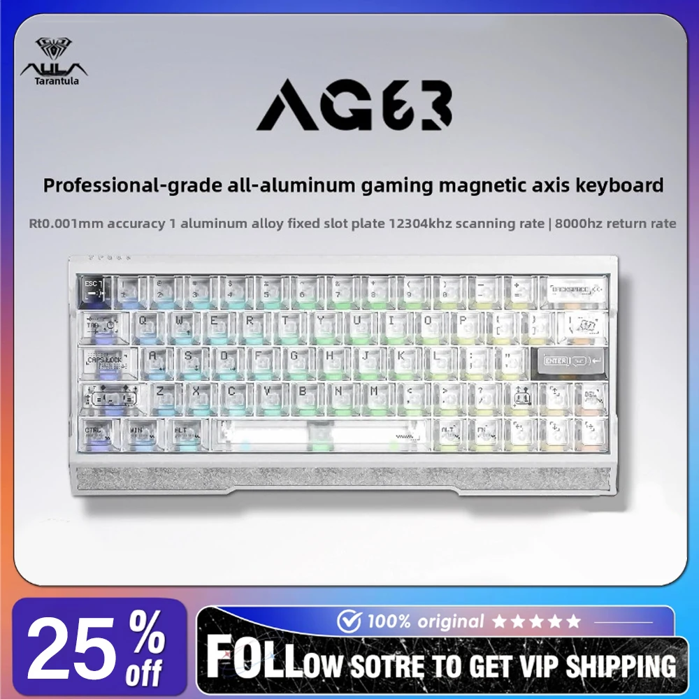 Teclado Magnético AULA AG63 em Alumínio Completo com Baixa Latência e Taxa de Retorno de 8k RGB para Jogos CS VALORANT