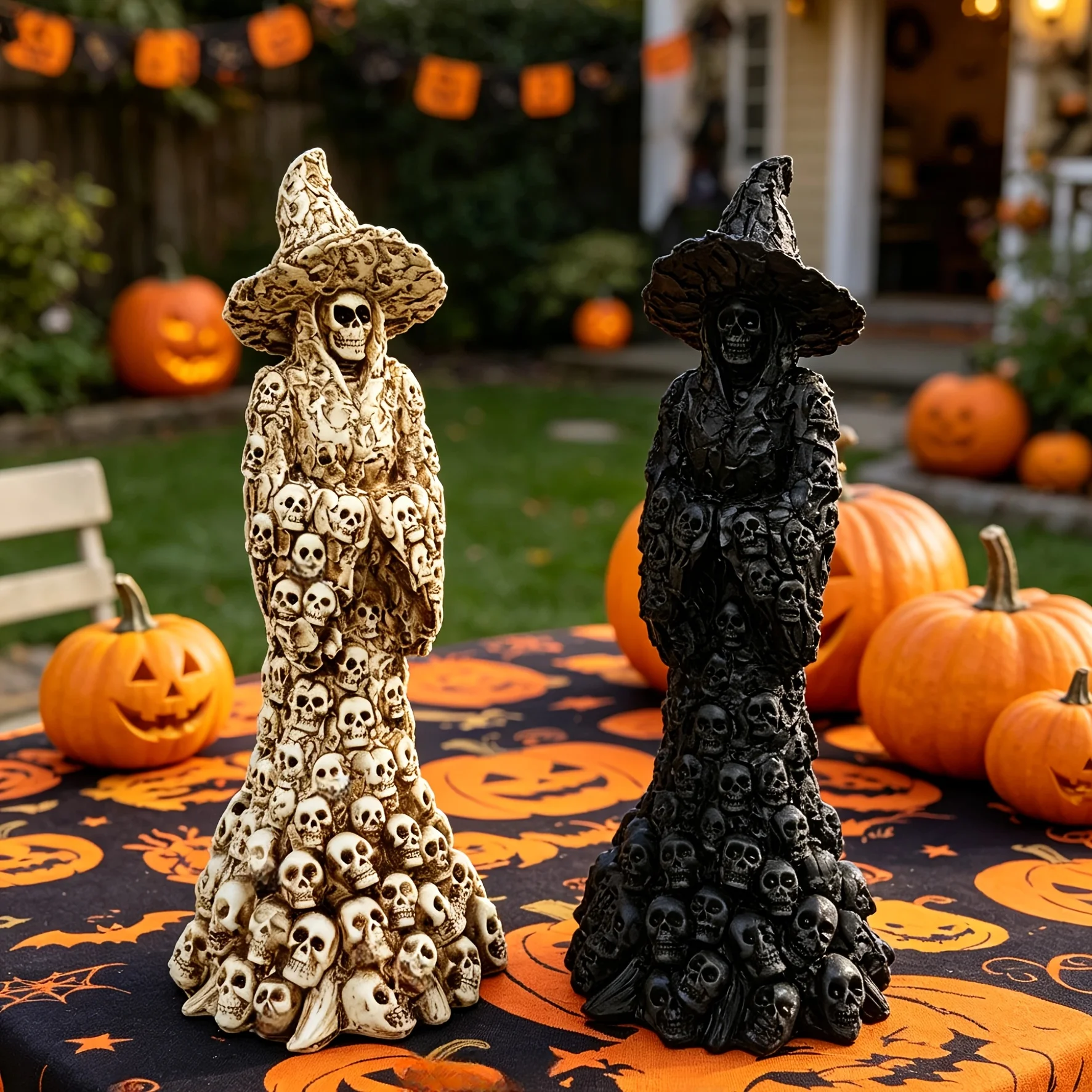 1 Piece with Random Color, Vintage Bone-Patterned Skull Stack Witch Craft Ornament, Decorative Sculpture for Entryway Display Table, Shoe Cabinet, Fireplace Mantel, Day of the Dead and Halloween Dark Holiday Themed Display, Enhances the Mysterious and Solemn Death Aesthetic Space Atmosphere, High-End Display Piece for Tattoo Parlors and Dark Bars, Surreal Subculture Collectible Statue, Suitable for Dark Home Decor Enthusiasts, New Home, Holiday Gifts, Halloween and Christmas Presents