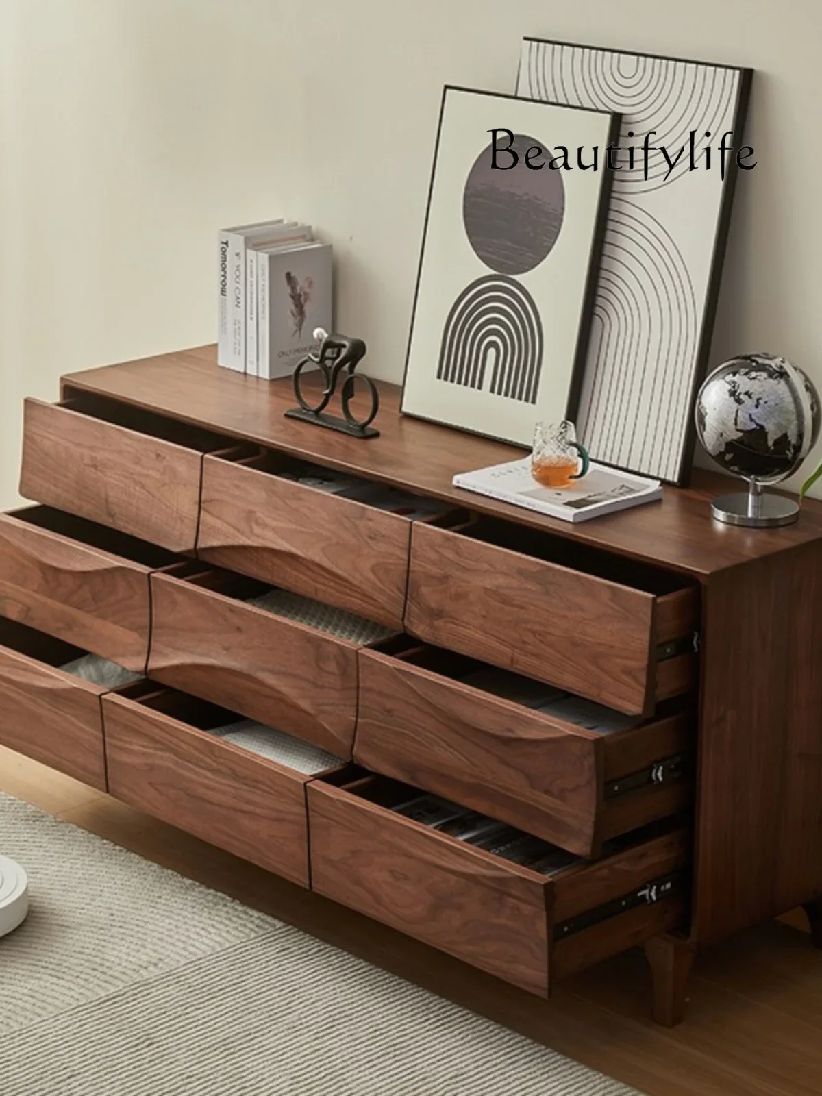 North America  Walnut Nine-Drawer Cabinet Modern Simple Small Apartment Living Room Bedroom Solid Wood Drawer Storage Cabinet