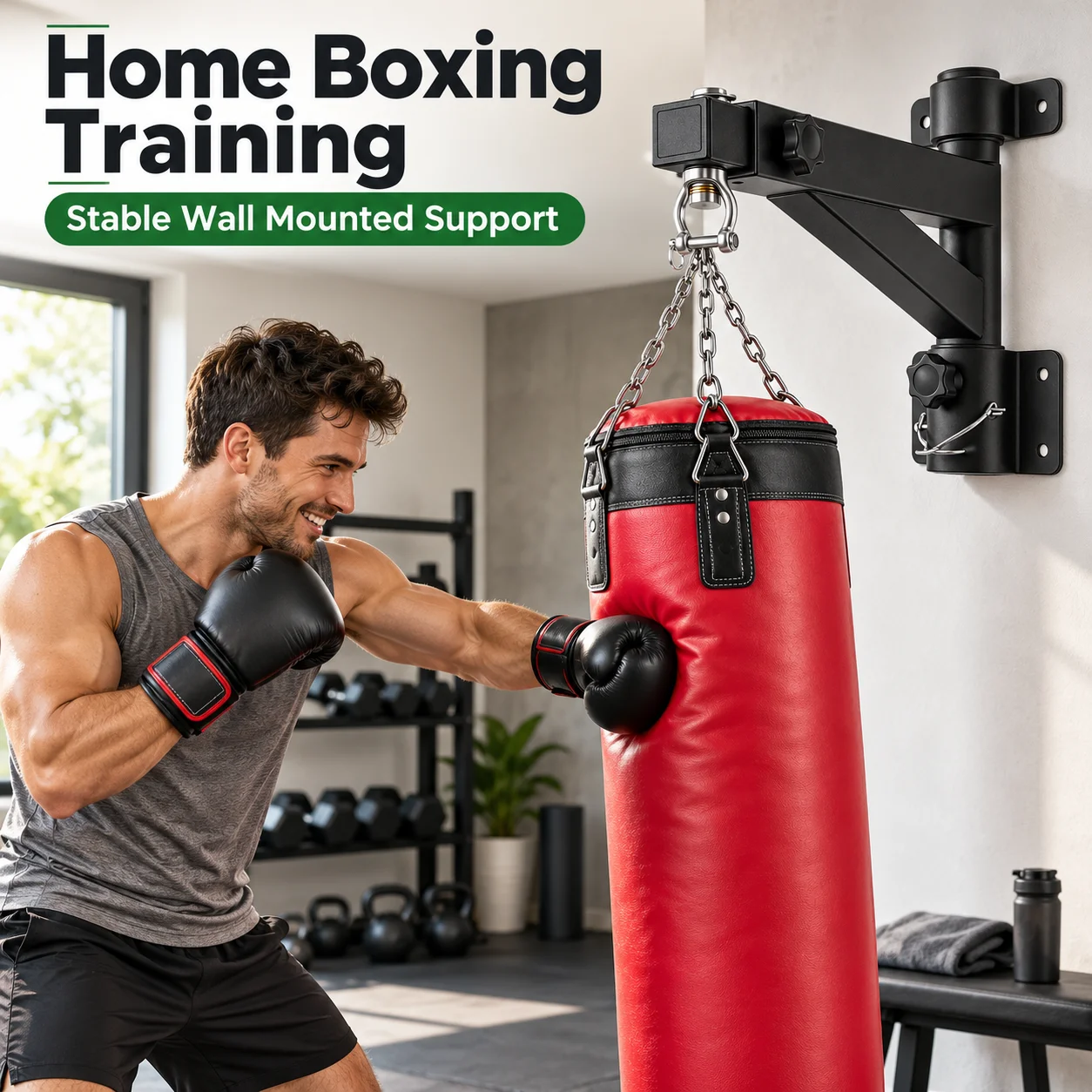 AOLIVIYA Adjustable Punching Bag Wall Mount Foldable Heavy Bag Hanger 360 Degree Swivel Boxing Bracket Telescopic Arm Home Gym